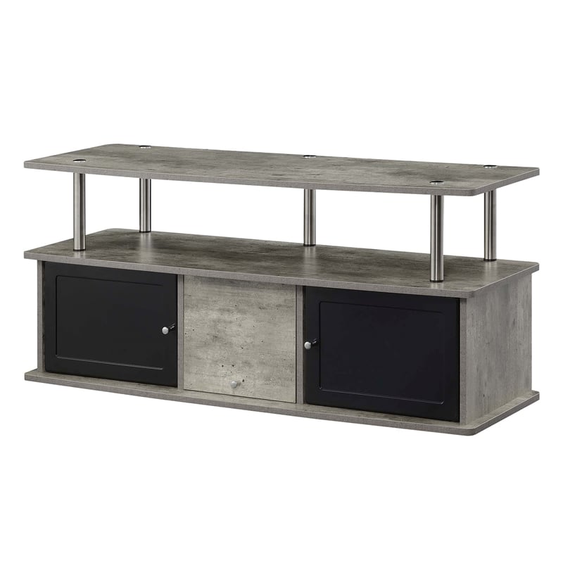 Pemberly Row TV Stand with Three Storage Cabinets and Shelf in Light Gray Wood