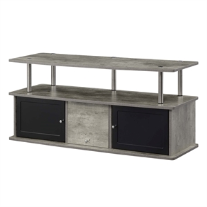 Pemberly Row TV Stand with Three Storage Cabinets and Shelf in Light Gray Wood