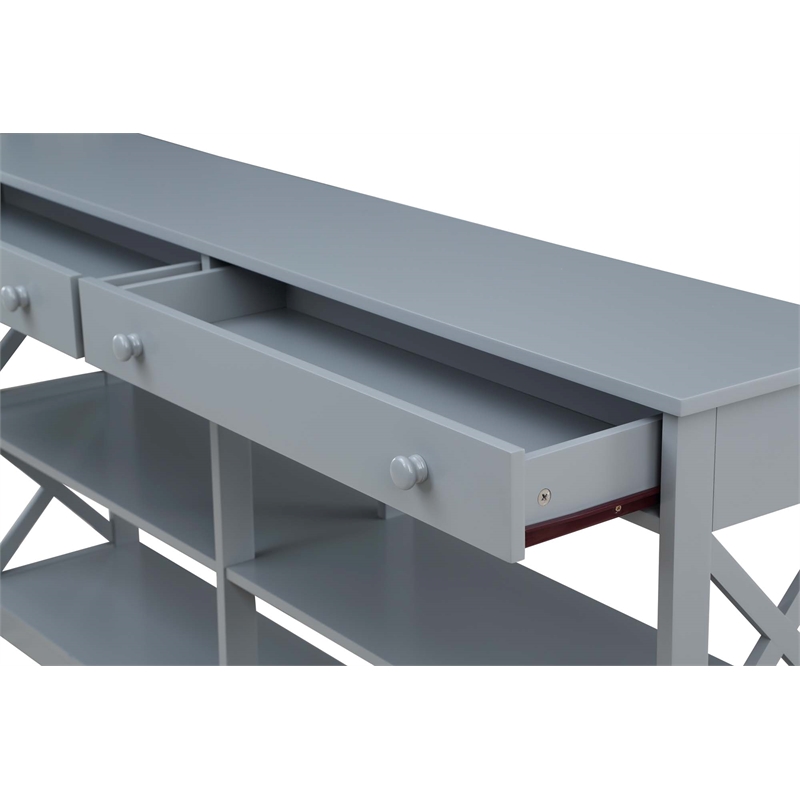 Pemberly Row Two-Drawer 60-inch Console Table with Shelves in Gray Wood Finish