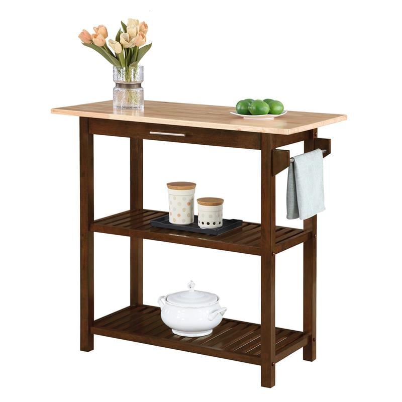 Pemberly Row Three-Tier Butcher Block Kitchen Island w/Drawer in Espresso Wood