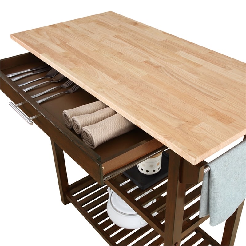 Pemberly Row Three-Tier Butcher Block Kitchen Island w/Drawer in Espresso Wood