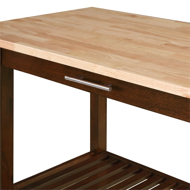 Pemberly Row Three-Tier Butcher Block Kitchen Island w/Drawer in Espresso Wood