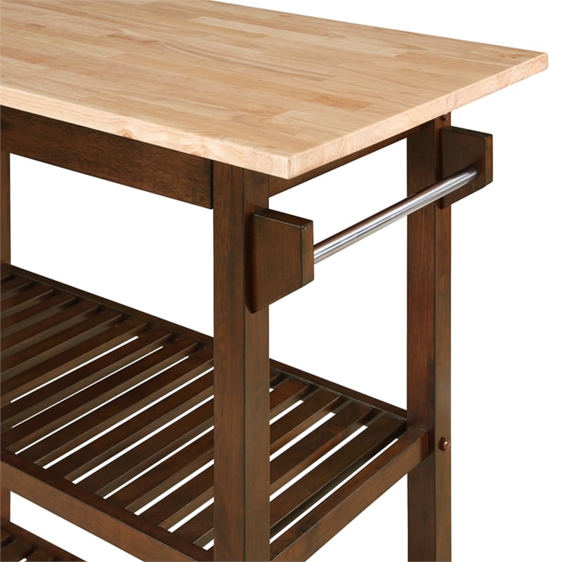 Pemberly Row Three-Tier Butcher Block Kitchen Island w/Drawer in Espresso Wood
