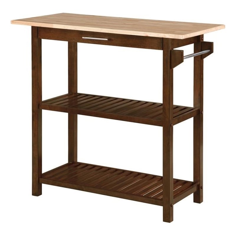 Pemberly Row Three-Tier Butcher Block Kitchen Island w/Drawer in Espresso Wood