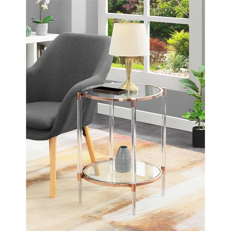 Pemberly Row Two-Tier Clear Acrylic Glass End Table with Gold and Chrome Frame