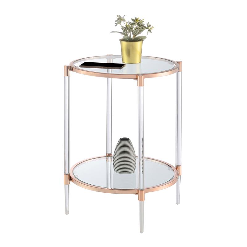 Pemberly Row Two-Tier Clear Acrylic Glass End Table with Gold and Chrome Frame