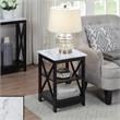 Pemberly Row End Table with Shelves in White Faux Marble and Black Wood Finish