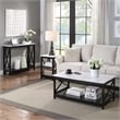 Pemberly Row End Table with Shelves in White Faux Marble and Black Wood Finish