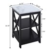 Pemberly Row End Table with Shelves in White Faux Marble and Black Wood Finish