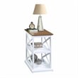 Pemberly Row Chairside End Table with Shelves in White Wood with Driftwood Top