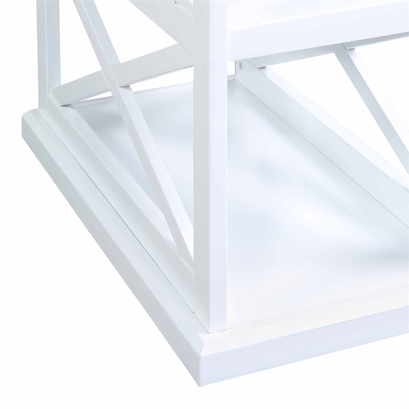 Pemberly Row Chairside End Table with Shelves in White Wood with Driftwood Top