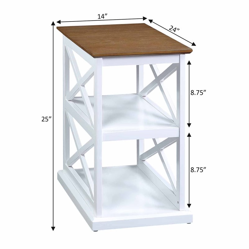 Pemberly Row Chairside End Table with Shelves in White Wood with Driftwood Top