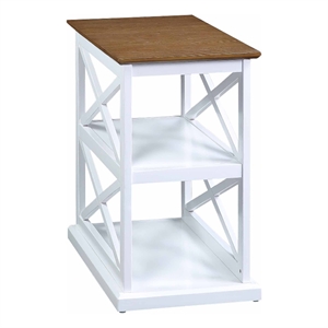 Pemberly Row Chairside End Table with Shelves in White Wood with Driftwood Top