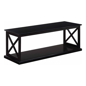 Pemberly Row Coffee Table with Shelf in Black Wood Finish with &quotX&quot Side Panels