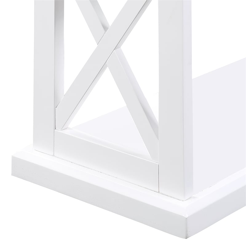 Pemberly Row Console Table with Shelves in White Wood Frame with Driftwood Top