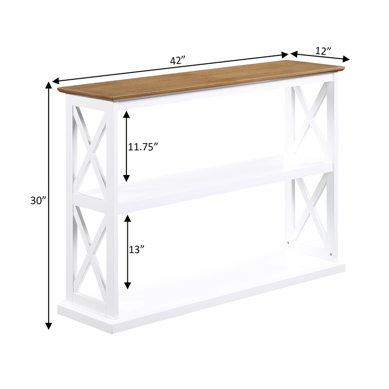Pemberly Row Console Table with Shelves in White Wood Frame with Driftwood Top