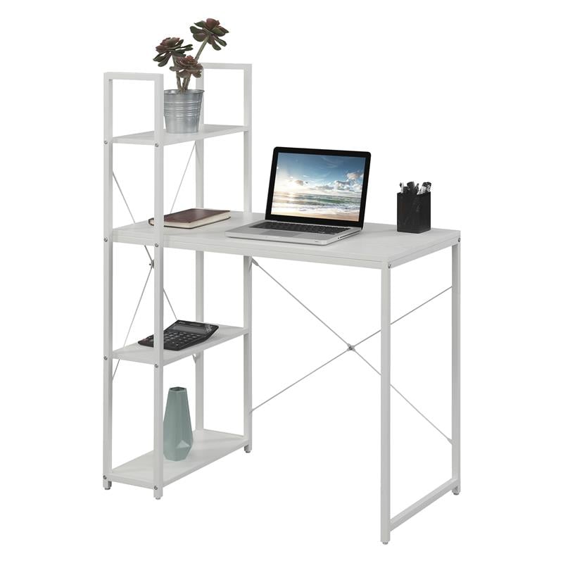 Pemberly Row Office Workstation with Shelves in White Wood Finish & Metal Frame