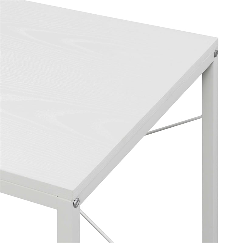 Pemberly Row Office Workstation with Shelves in White Wood Finish & Metal Frame