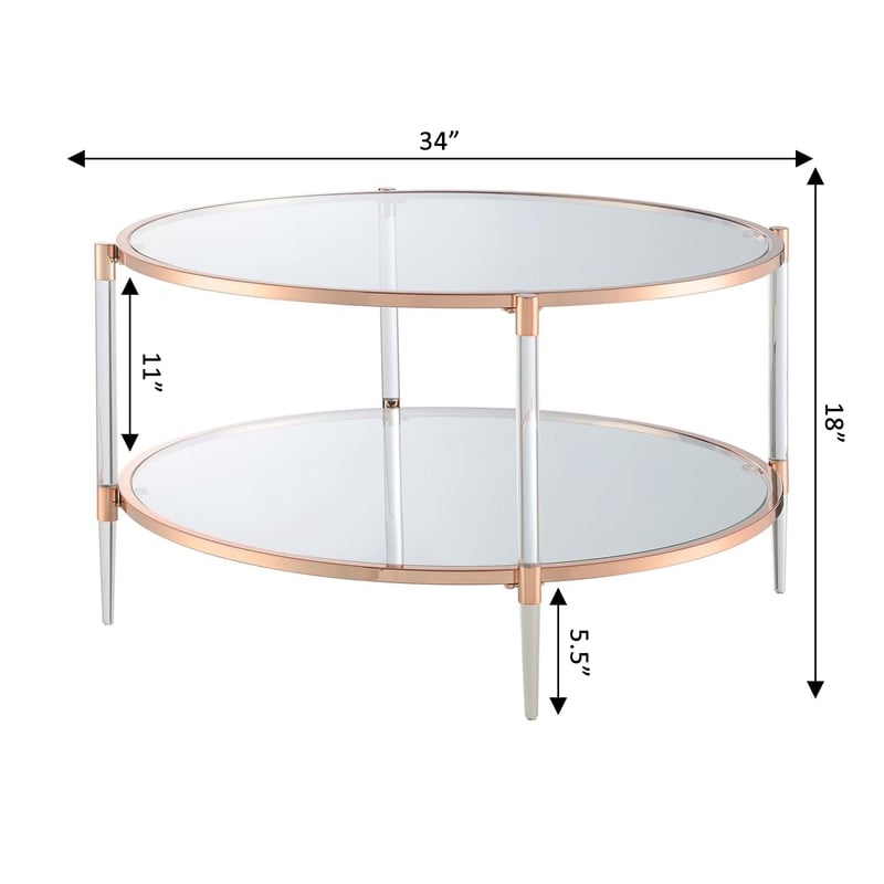 Pemberly Row Two-Tier Clear Acrylic Glass Coffee Table with Gold & Chrome Frame