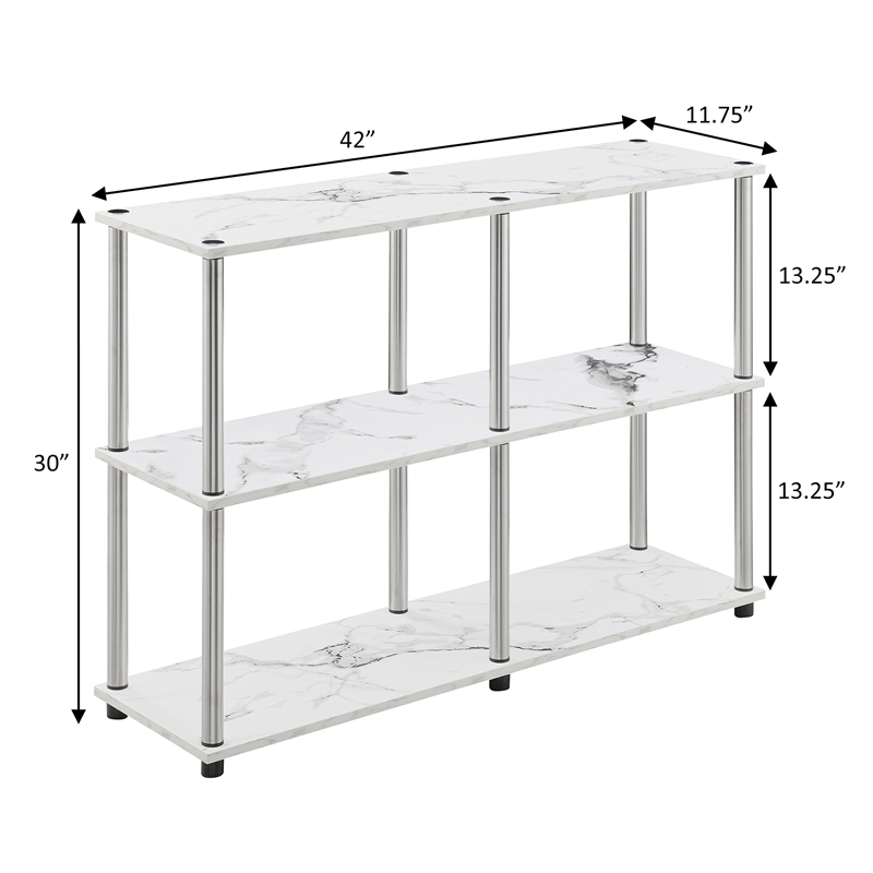 Pemberly Row No-Tools Console Table w/ Shelves in White Faux Marble Wood Finish