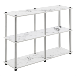 Pemberly Row No-Tools Console Table w/ Shelves in White Faux Marble Wood Finish