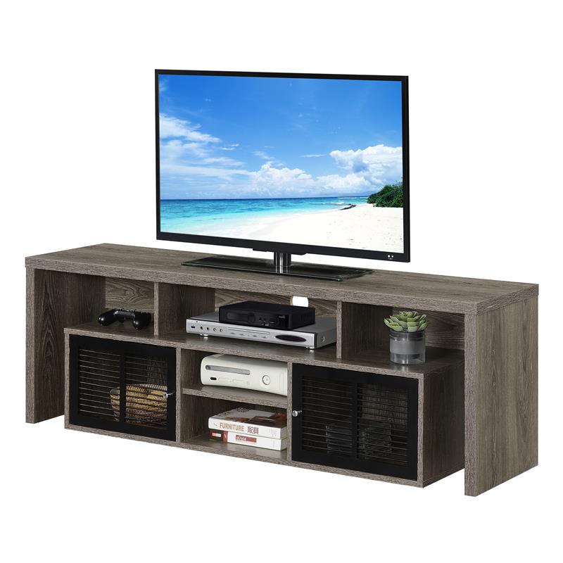 Pemberly Row 60-inch TV Stand w/ Storage Cabinets & Shelves in Gray Wood Finish