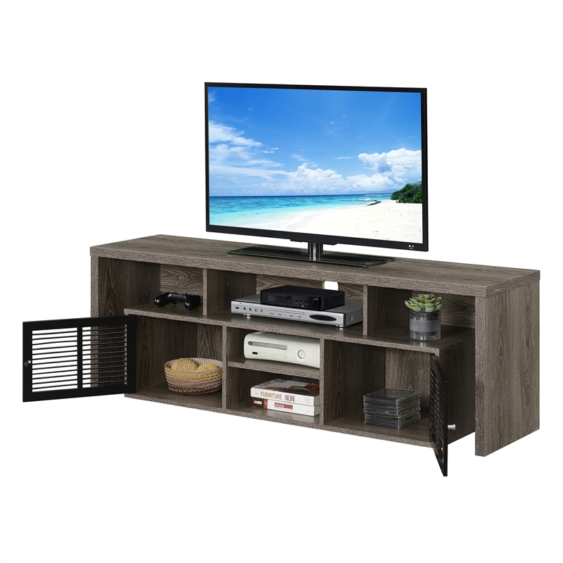 Pemberly Row 60-inch TV Stand w/ Storage Cabinets & Shelves in Gray Wood Finish