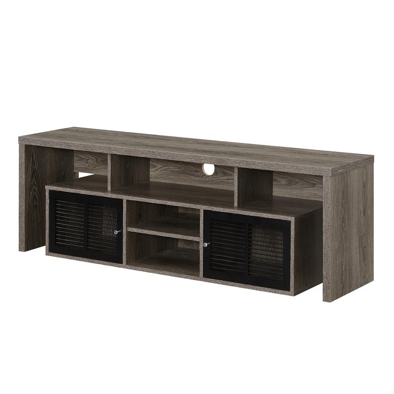 Pemberly Row 60-inch TV Stand w/ Storage Cabinets & Shelves in Gray Wood Finish