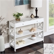 Pemberly Row 1-Drawer Console Table w/ Shelves in White Wood w/ Faux Marble Top