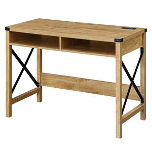 Pemberly Row 42-Inch Desk with Charging Station in Light English Oak Wood Finish