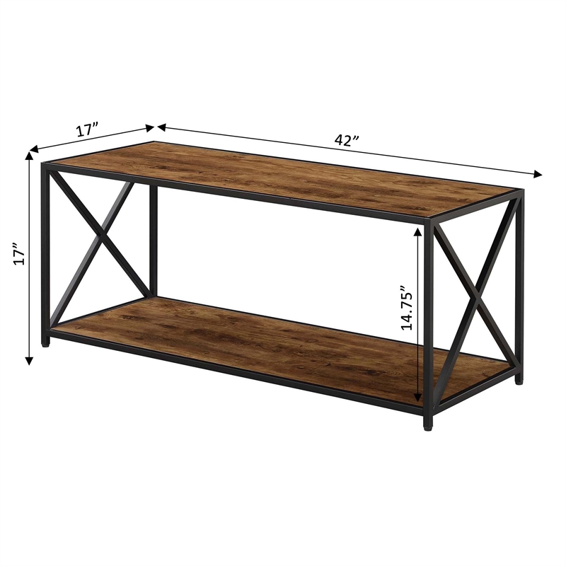 Pemberly Row Coffee Table with Shelf in Nutmeg Wood Finish and Black Metal Frame