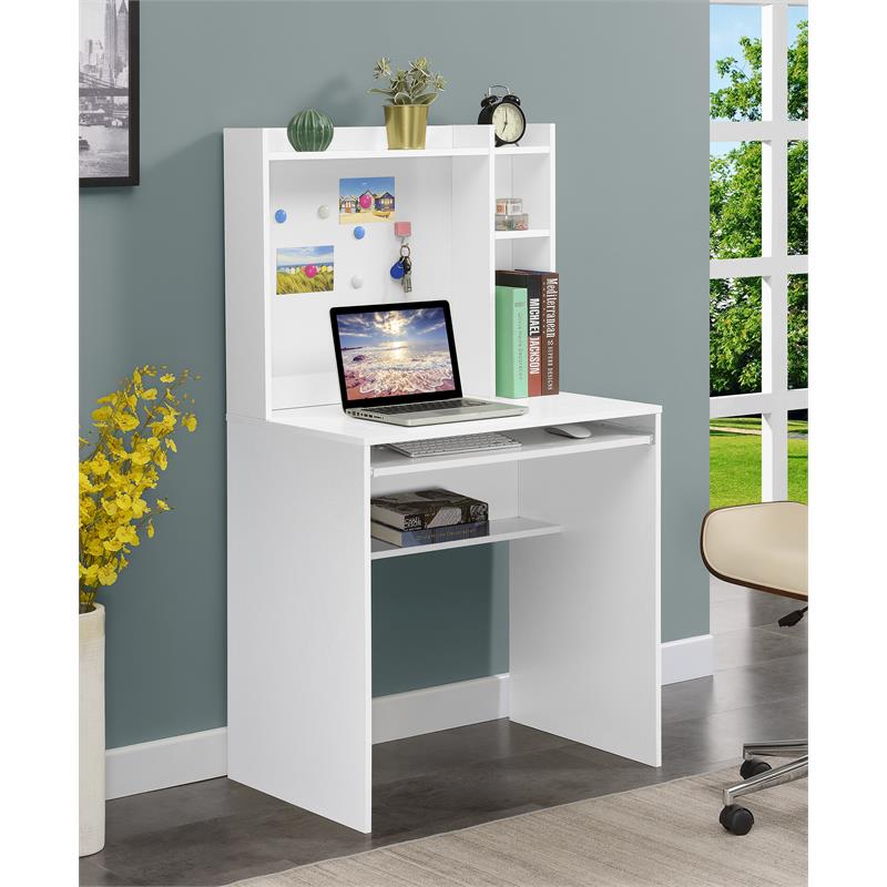 Pemberly Row Student Desk with Magnetic Bulletin Board and Shelves in White Wood