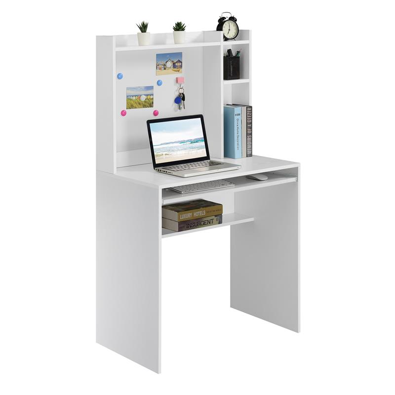Pemberly Row Student Desk with Magnetic Bulletin Board and Shelves in White Wood