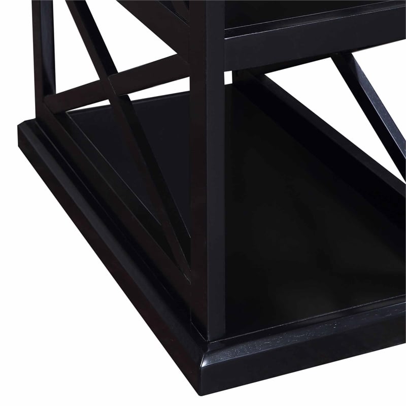 Pemberly Row Chairside End Table with Shelves in Black Wood Finish and 