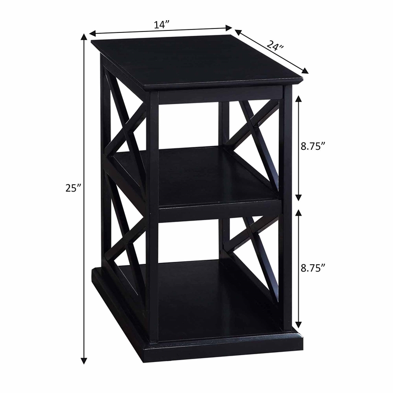 Pemberly Row Chairside End Table with Shelves in Black Wood Finish and 