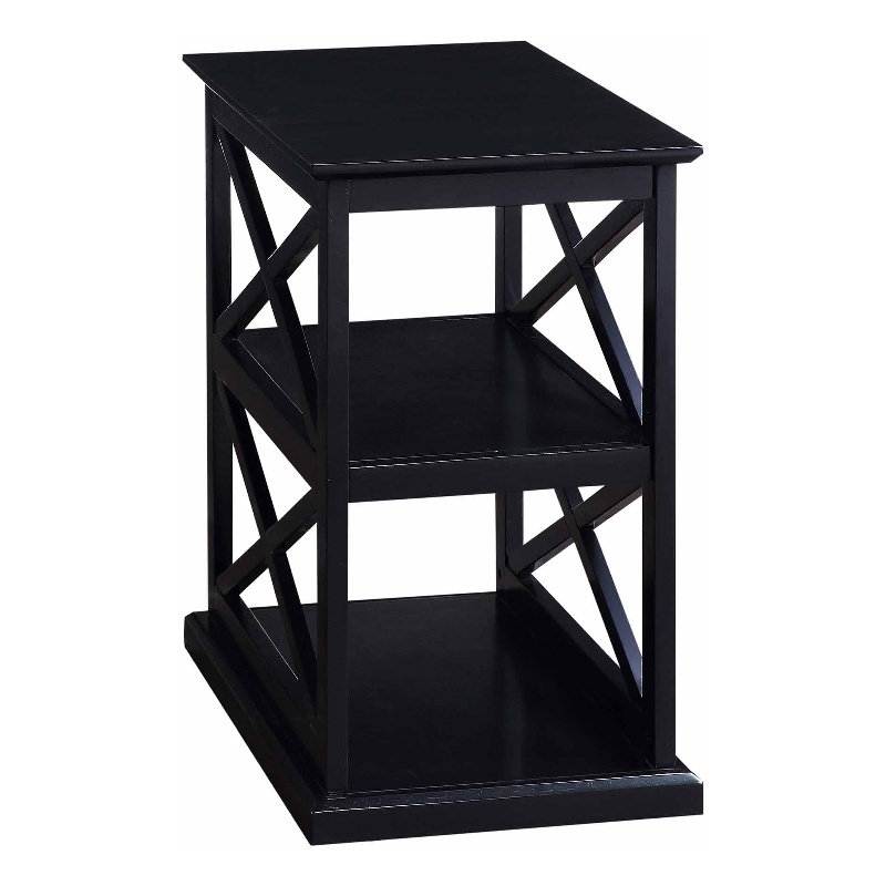 Pemberly Row Chairside End Table with Shelves in Black Wood Finish and 