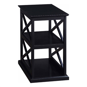 Pemberly Row Chairside End Table with Shelves in Black Wood Finish and &quotX&quot Sides