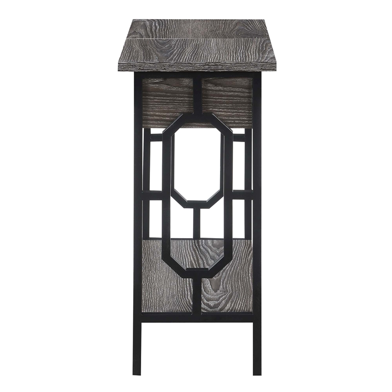 Pemberly Row Flip Top End Table w/ Charging Station in Gray Wood & Black