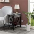Pemberly Row Flip Top End Table w/ Charging Station in Gray Marble Wood & Black