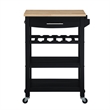 Pemberly Row 4-Tier Butcher Block Kitchen Cart w/ Drawer & Wine Rack in Black