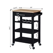 Pemberly Row 4-Tier Butcher Block Kitchen Cart w/ Drawer & Wine Rack in Black