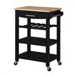Pemberly Row 4-Tier Butcher Block Kitchen Cart w/ Drawer & Wine Rack in Black