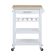Pemberly Row 4-Tier Butcher Block Kitchen Cart w/ Drawer & Wine Rack in White