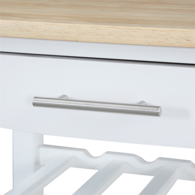 Pemberly Row 4-Tier Butcher Block Kitchen Cart w/ Drawer & Wine Rack in White