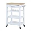 Pemberly Row 4-Tier Butcher Block Kitchen Cart w/ Drawer & Wine Rack in White