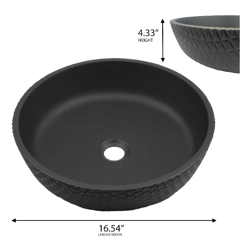 Pemberly Row Round Glass Crystal Vessel Bathroom Sink in Black
