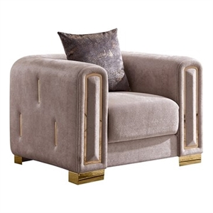 Pemberly Row Thick Velvet Fabric Chair Made With Wood in Beige