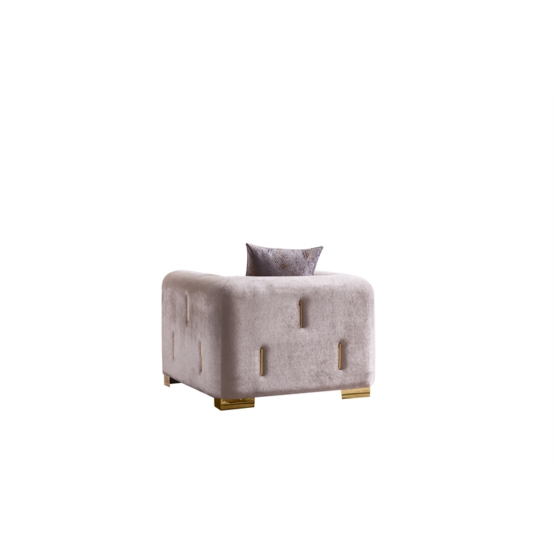 Pemberly Row Thick Velvet Fabric Chair Made With Wood in Beige