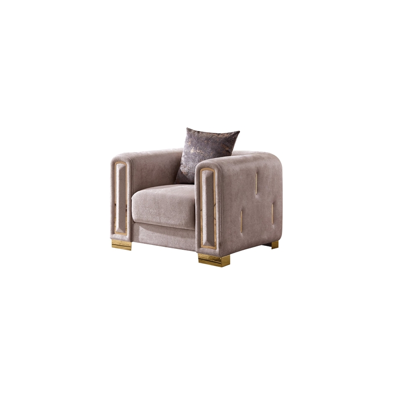 Pemberly Row Thick Velvet Fabric Chair Made With Wood in Beige