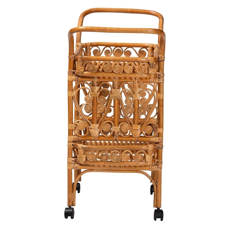 Pemberly Row Modern Bohemian Natural Brown Rattan Kitchen Cart